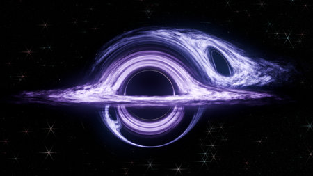 Gravitational Lensing by Two Black Holes in Space - 3D Renderingの写真素材