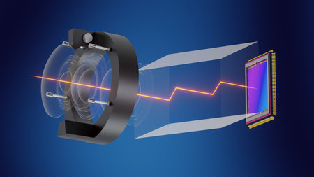 Tetraprism Technology for Compact Zoom Lens, Smartphone Optical Scheme Concept, 3D renderingの写真素材