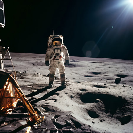 Moon Surface Exploration by an Astronaut in a White Spacesuit. AI Generatedの素材