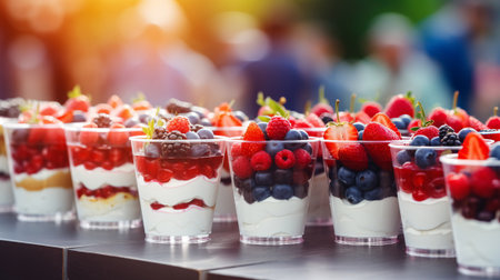 Vibrant Image of Layered Parfaits with Berries, AI Generatedの素材