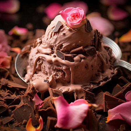 Delicious Dessert of Ice Cream Drizzled with Chocolate Macro AI Generatedの素材