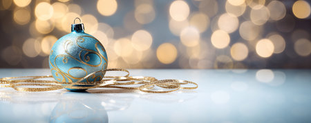 Blue christmas ball on bokeh background. New Year conceptの素材