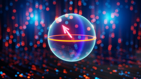 Quantum qubit in superposition state, bloch sphere, visualisation of concept of quantum coputing, illustration, 3D renderingの写真素材