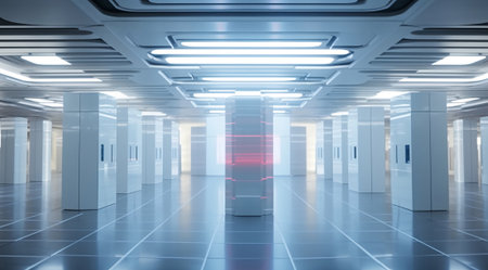 Futuristic Server Room in Cyberpunk Style AI Generatedの素材