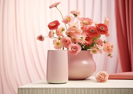 White Vases with Pink Flowers, AI Generativeの素材