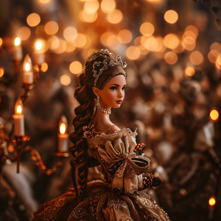 Elegant Candlelit Atmosphere with Luxury Doll in Focus, AI Generatedの素材