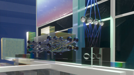 Fully connected neural network concept illustration, Elegant Modern Design, 3D renderingの写真素材