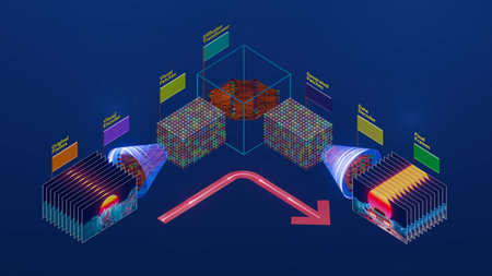 AI Video to Video Generation Principle based on Diffusive Transformer: 3D Rendering of Neural Network for Artificial Footage Creationの写真素材