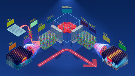 AI Video Generation Principle based on Diffusion Transformer: 3D Rendering of Neural Network for Artificial Footage Creationの写真素材