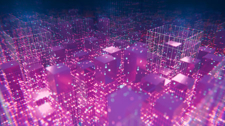 Visualizing the Intricate Attention Mechanism Inside a Transformer Model - Tensor blocks in vibrant motion, Seamless Loop, 3D renderingの写真素材