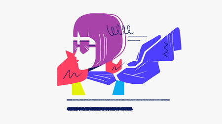 Stylized Portrait of a Woman with Bob Cut and Sunglasses in Vibrant Colors