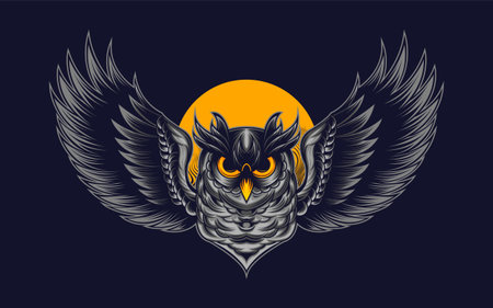 Illustration of a winged owl on the background of the moonのイラスト素材