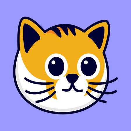 Cute cartoon cat face. Vector illustration isolated on blue background.のイラスト素材