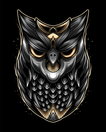Owl head vector illustration isolated on black background for t-shirtのイラスト素材