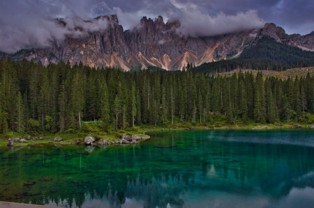 Mountain reflex in a magic lakeの写真素材