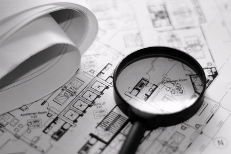 construction plan with a loupe on topのeditorial素材