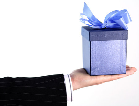 Businessman with giftの写真素材