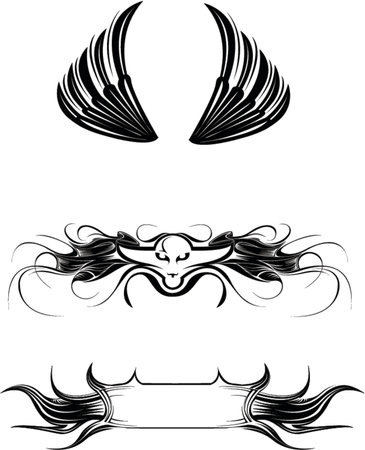 Vector illustrations (wings, signs, banner)のイラスト素材