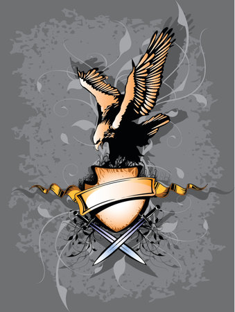 Banner with eagle and two swordのイラスト素材