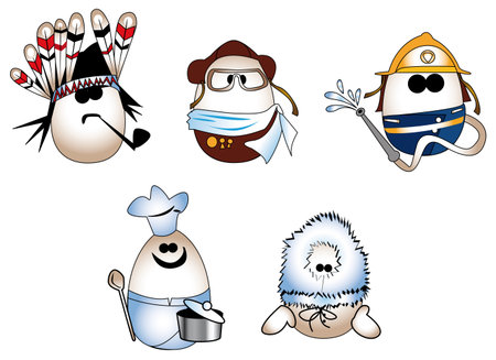 Eggs figure (redskin, pilot, fireman, cook, eskimo)のイラスト素材