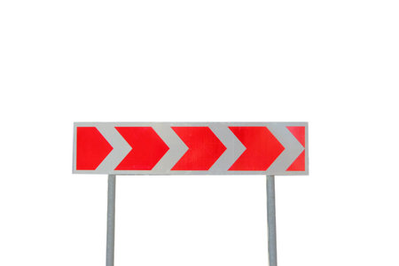 Road sign direction dangerous turn isolated on whiteの写真素材
