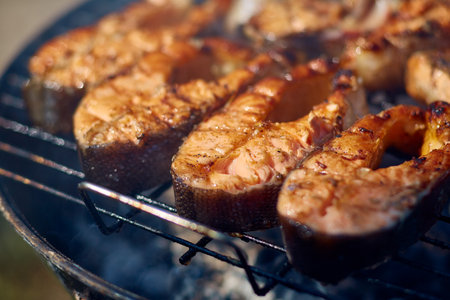 steaks of red fish grillの写真素材