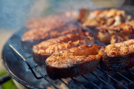 steaks of red fish grillの写真素材