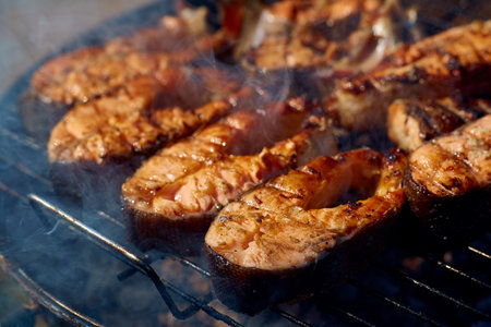 steaks of red fish grillの写真素材