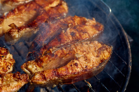 steaks of red fish grillの写真素材