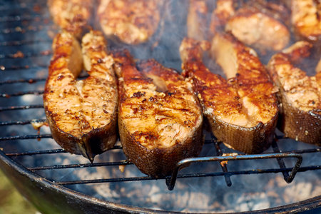 steaks of red fish grillの写真素材