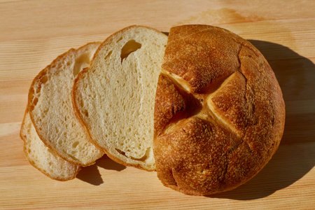 sliced bread is on the table top viewの写真素材