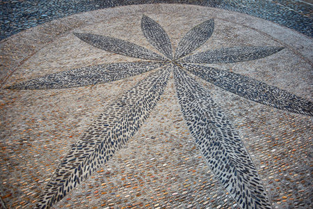 paving stones laid out in the form of a plant leafの写真素材