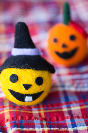 halloween pumpkin of handmade feltの写真素材