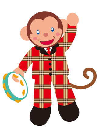 A monkey playing a tambourineのイラスト素材