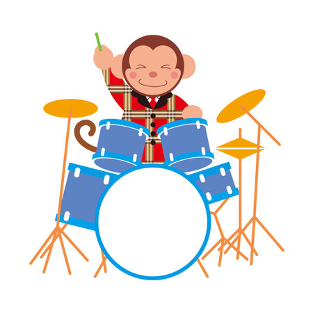 A monkey playing the drumsのイラスト素材