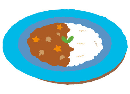 Curry and rice on a light blue plateのイラスト素材