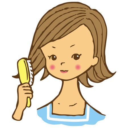 A woman is combing her hairのイラスト素材