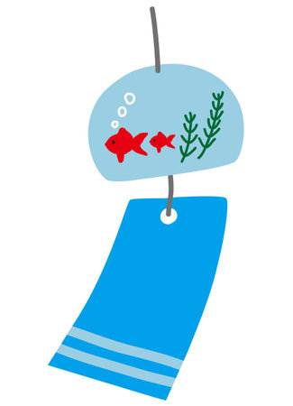 One wind chime with a picture of two goldfishのイラスト素材
