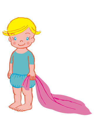 A child standing with a blanketのイラスト素材