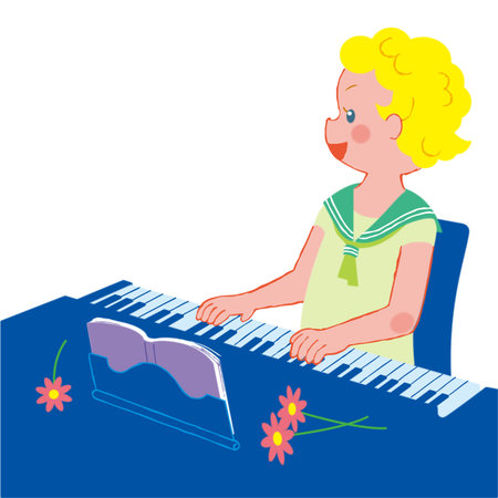 Profile of a child playing the pianoのイラスト素材