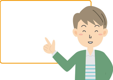 Young man explaining with speech bubbleのイラスト素材