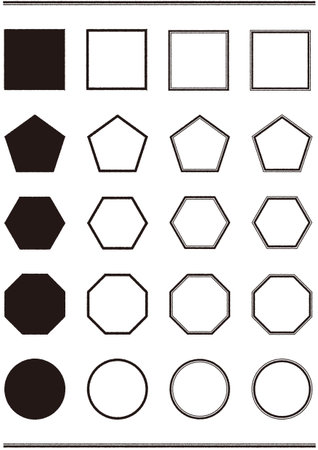 Set of black and white circles and polygonsのイラスト素材