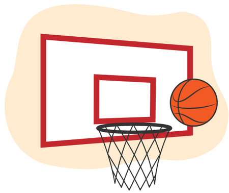 Clipart Isolated Elements, Basketball, Hoop and Board, Hand Drawn Vector Illustrationのイラスト素材