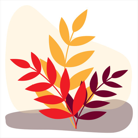 Clip art Autumn elements, Isolated leaves elements in warm colours. Red and orange colours. Hand drawn vector design, Isolated elements for decorations, scrapbooking, textile or waのイラスト素材