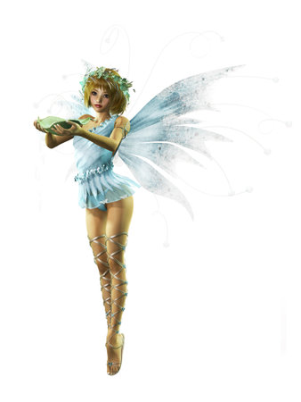 A charming fairy with wreath and wingsの写真素材