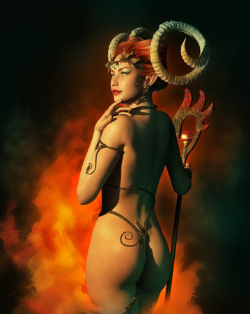 an illustration of a lady with ram horns
