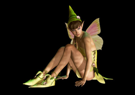 3d CG graphics of a charming fairy with pointed cap and butterfly wings