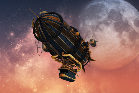 3d computer graphics of a Zeppelin in Steampunk styleの写真素材
