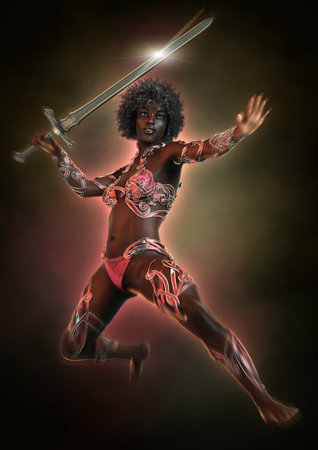 3d computer graphics of a female sword fighterの写真素材