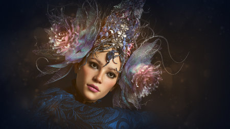 3d computer graphics of a woman with a magnificent fantasy headdressの写真素材
